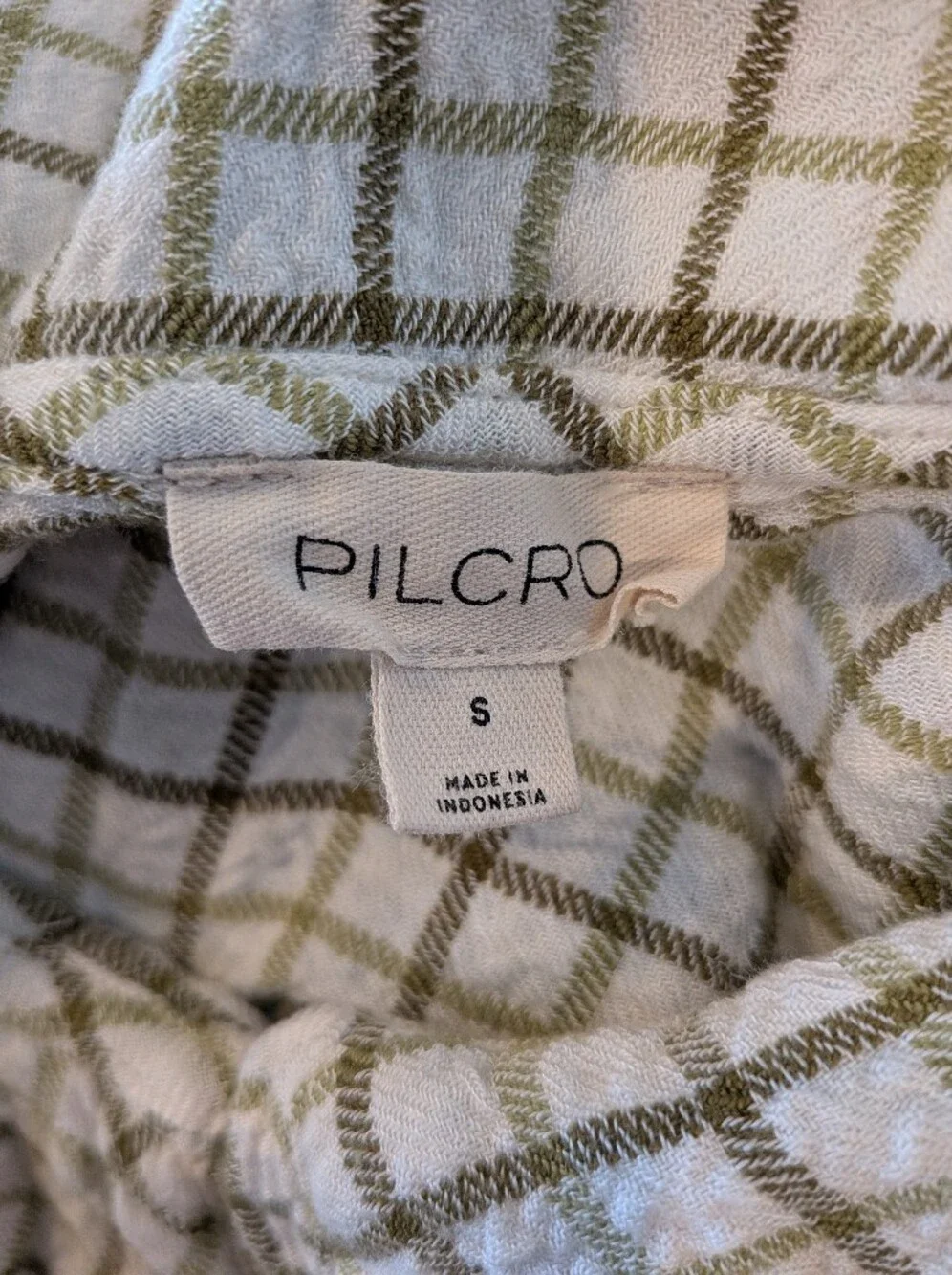 Anthropologie Pilcro Keira Peter Pan Collar Blouse Green Plaid Lone Sleeve Sz S